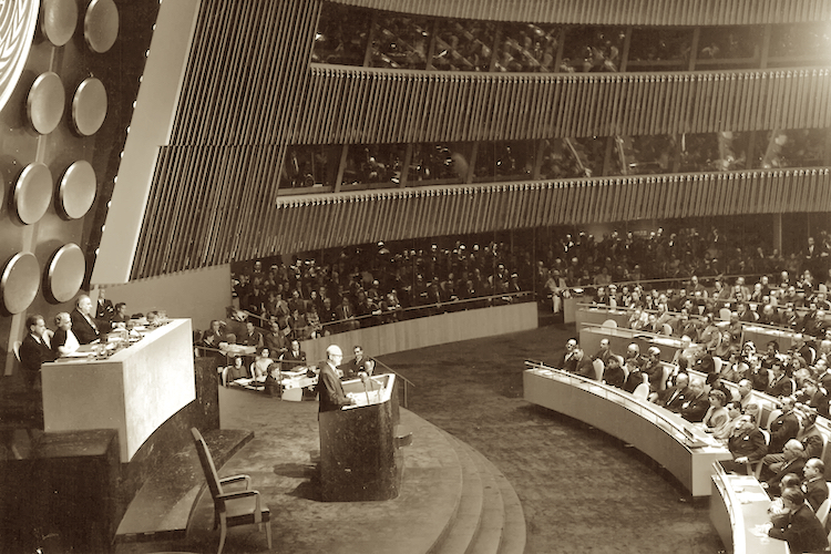 Dwight D. Eisenhower delivering the famous Atoms for Peace speech at the UN General Assembly on 8 December 1953. Credit: UN ⁄ IAEA 