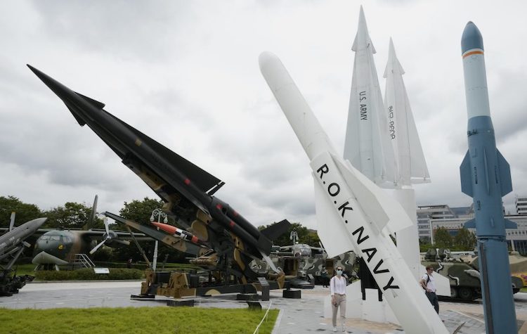 Image: South Korean and U.S. missiles are displayed at Korea War Memorial Museum in Seoul, South Korea on 31 Aug. 2022. Credit: AP Photo/Ahn Young-joon